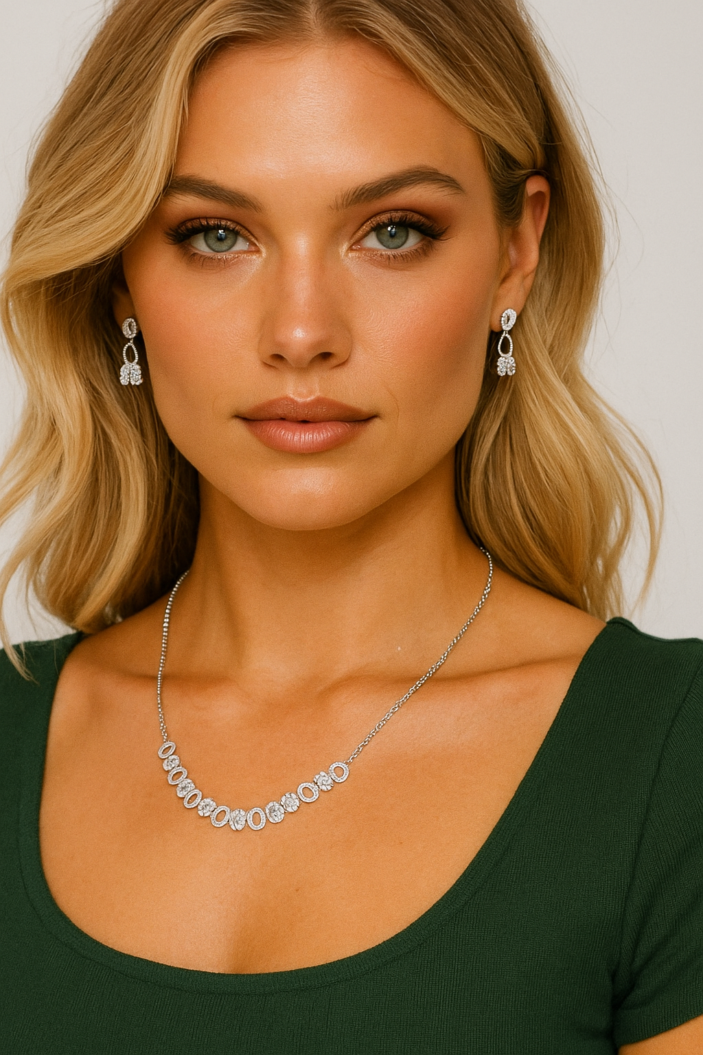 Multi-Color American Diamond Necklace Set – Purple, Green, Black & Silver Elegance