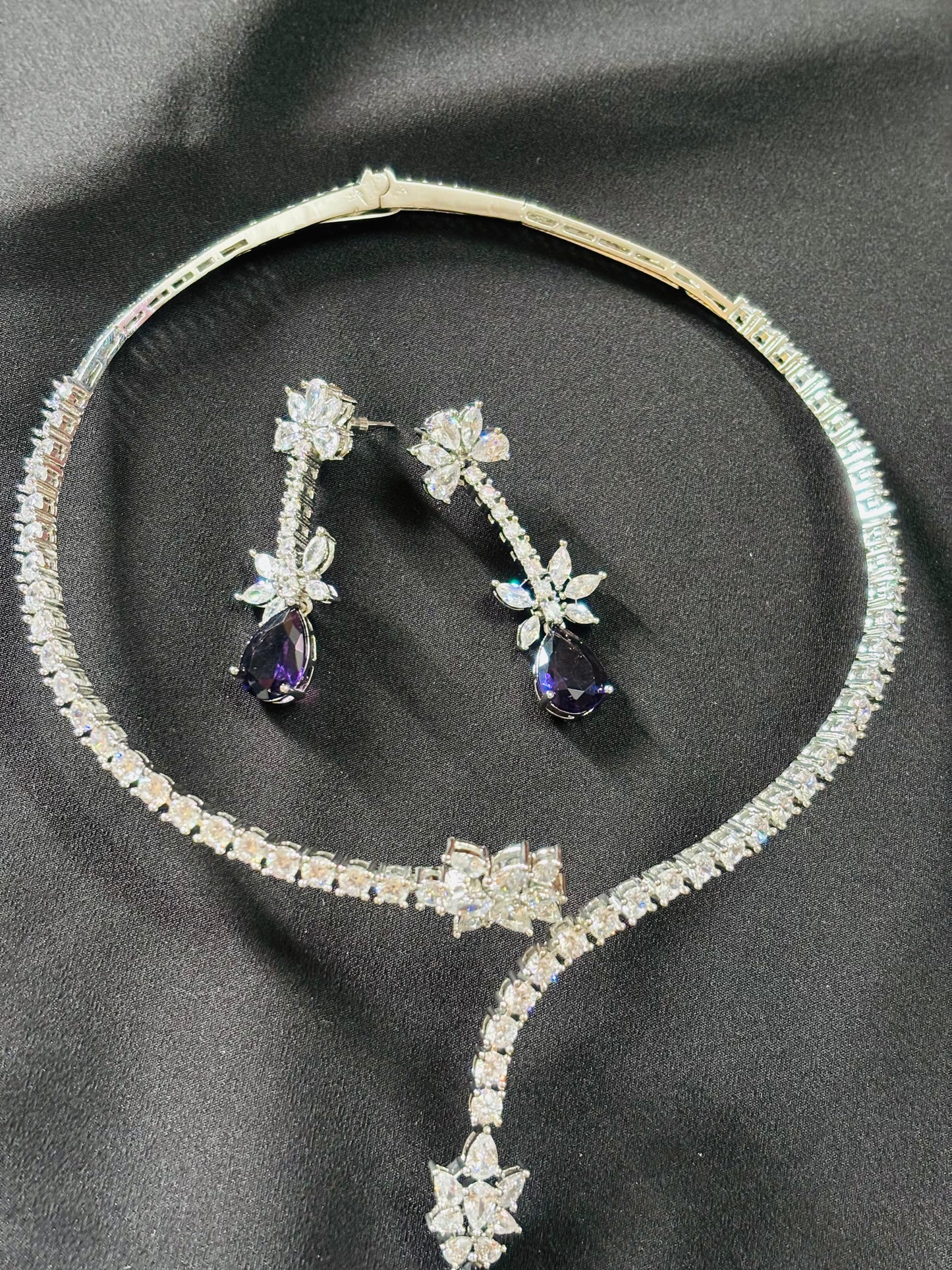 Beautiful Unique American Diamond Snake-Style Necklace with Purple Stones