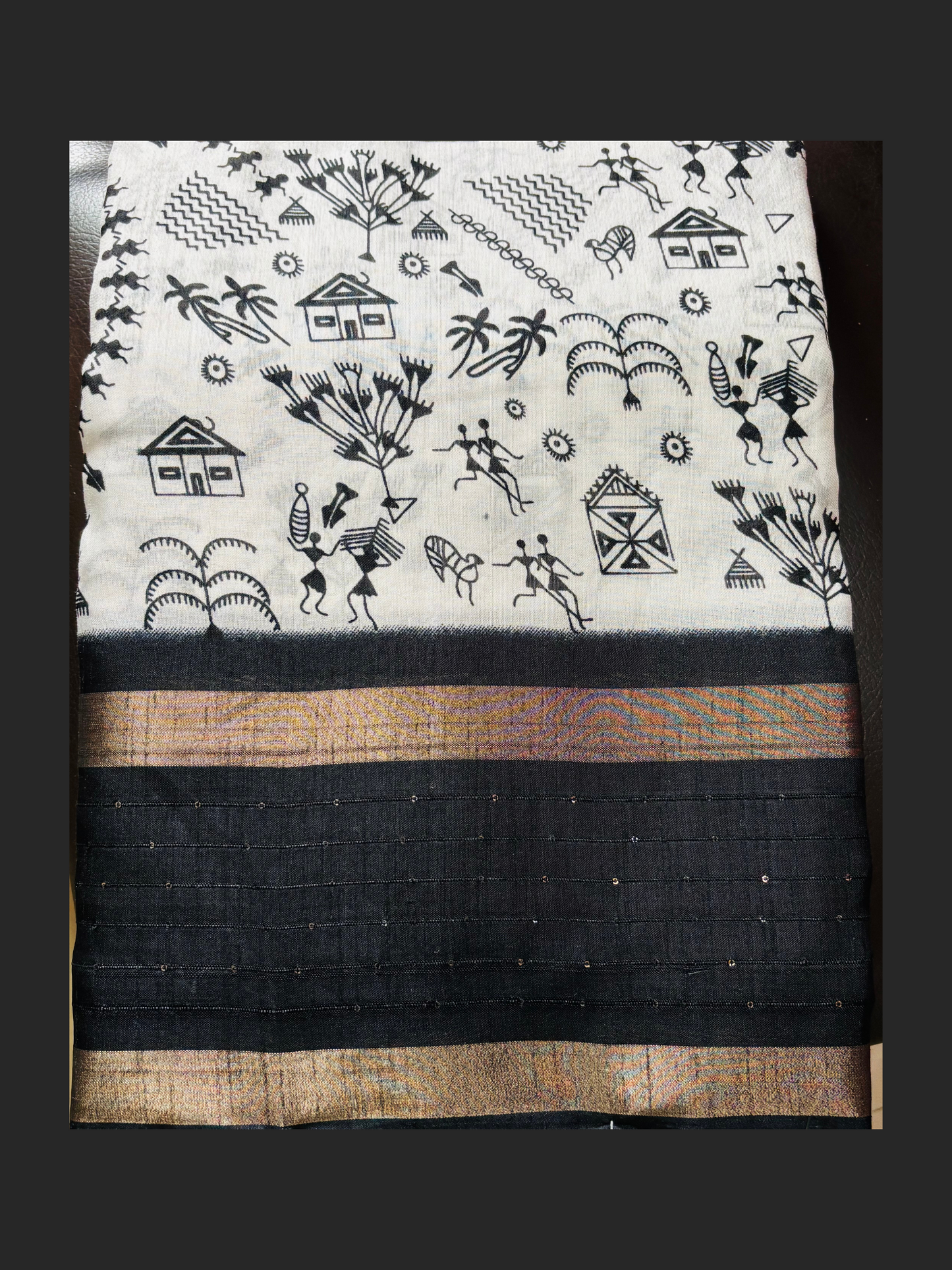 Hand Printed Soft Silk Saree with Unstitched Blouse