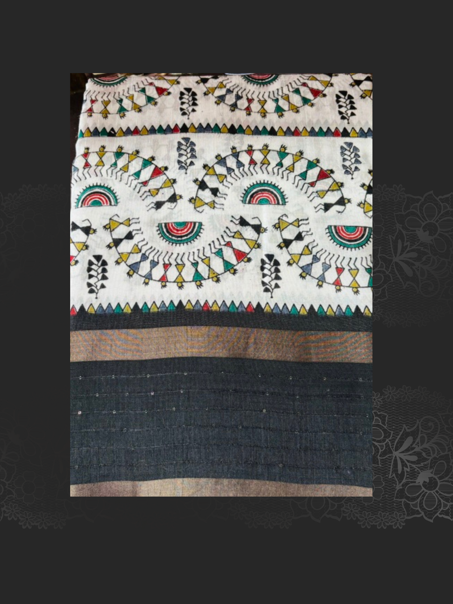 Hand Printed Soft Silk Saree with Unstitched Blouse