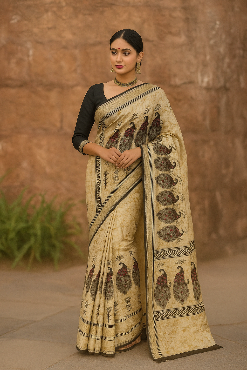 Banana Thread Handcrafted Saree with Blouse Piece