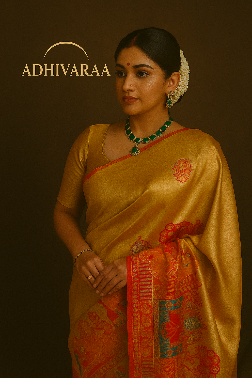 The Soft Silk Doli Print Saree in Turmeric Yellow with Blouse Piece