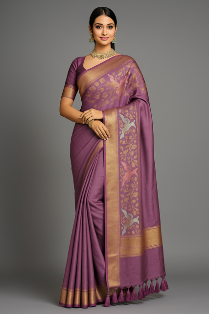 Rivayat Muslin Satin Silk Saree with Unstitched Blouse – Timeless Grace & Lustrous Drape