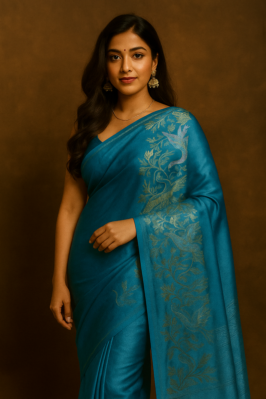Rivayat Muslin Satin Silk Saree with Unstitched Blouse – Timeless Grace & Lustrous Drape