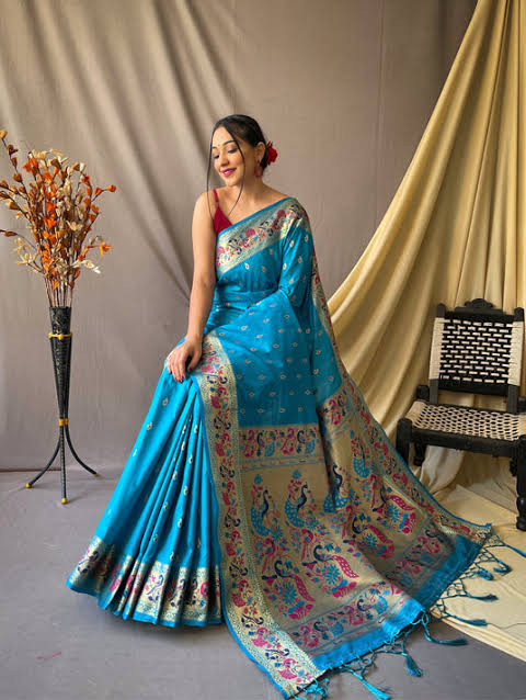 Paithani Silk with unstitched Blouse