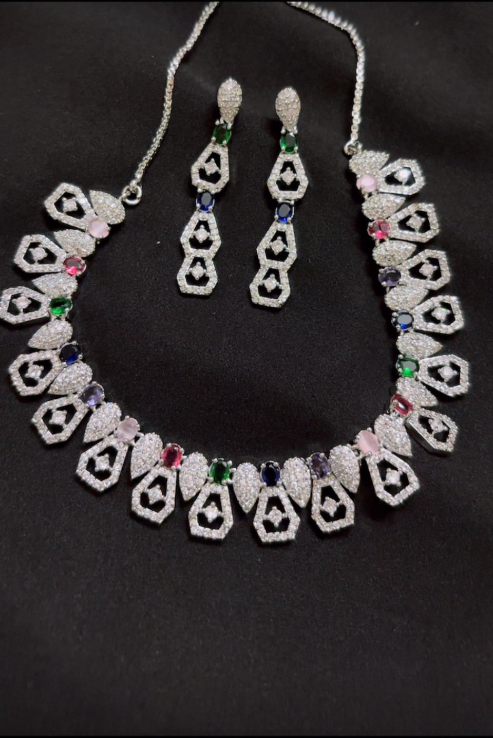 Beautiful Celebrity-Inspired Multicolour AD Necklace Set