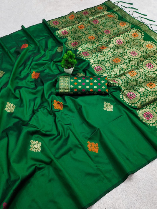 Soft Silk Saree With Weaving Gold Zari & Extra Attractive Design With Meena and Heavy Rich Pallu with Blouselu