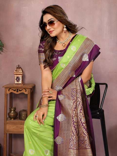 Pure handloom Kalamkari Silk with Contrast Kalamkari Blouse piece with Zari Border