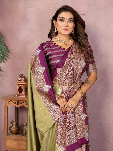 Pure handloom Kalamkari Silk with Contrast Kalamkari Blouse piece with Zari Border