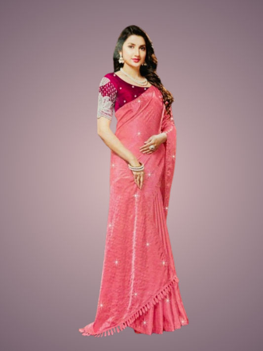 Satin Silk Plain Designer Saree with Designer Unstitched Blouse – Elegant Minimalism with a Statement Touch
