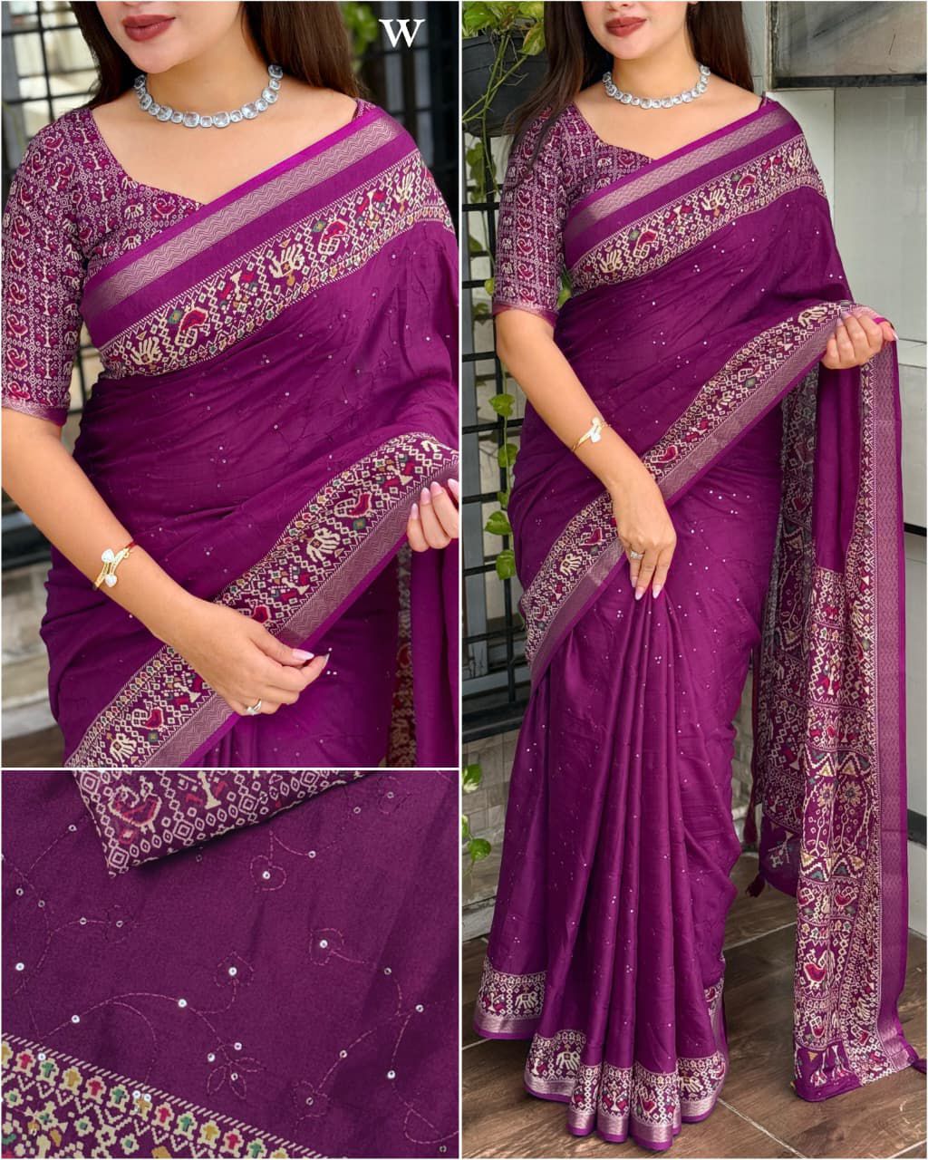 Pure Mul Cotton Ajrakh Printed Saree with Running Blouse | Zari Jacquard Border | Thread & Sequin Zaal Work | Tassels on Pallu (6.30 Mtrs)