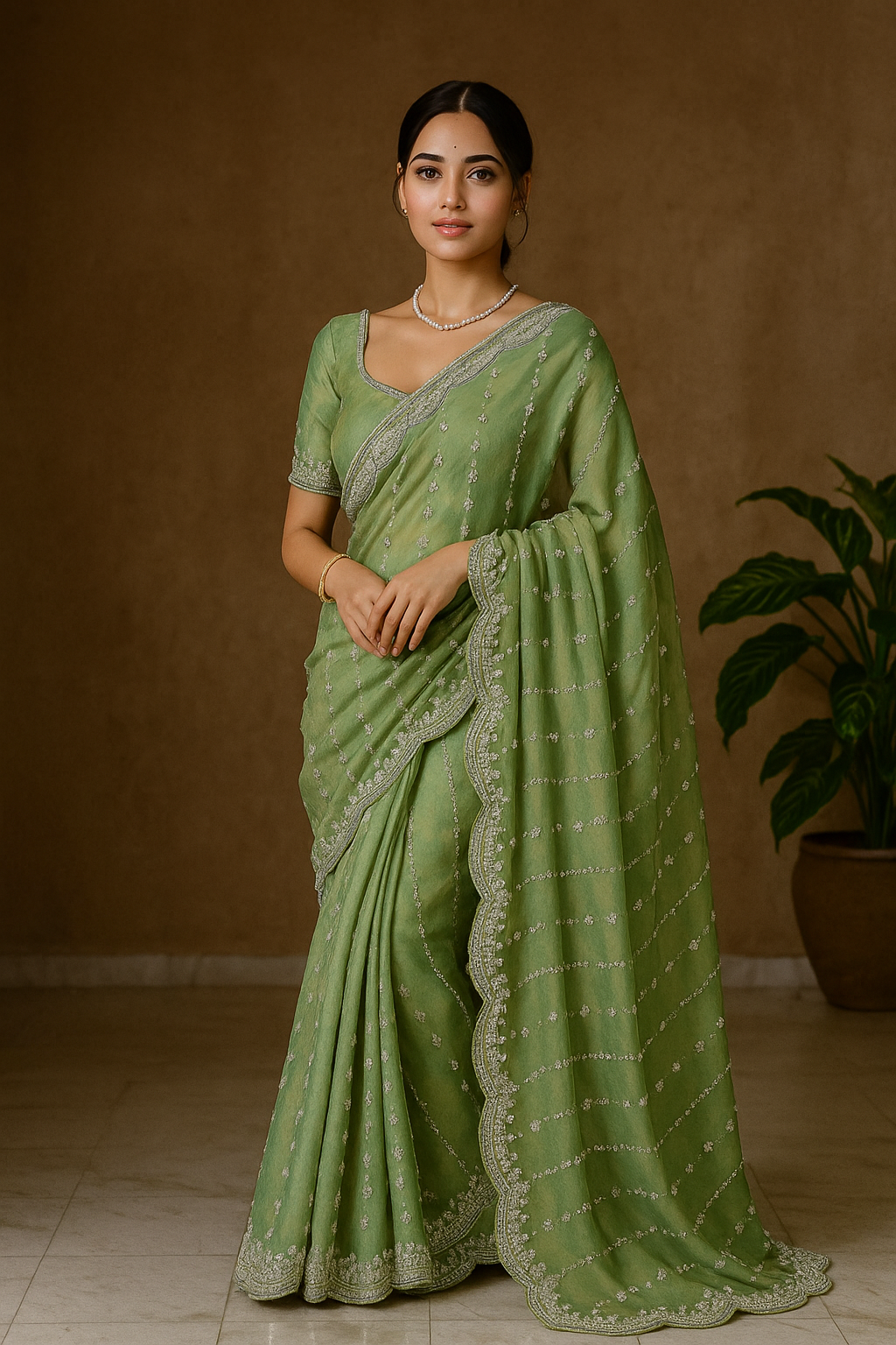 luxurious hand-beaded work saree with unstitched blouse fabric